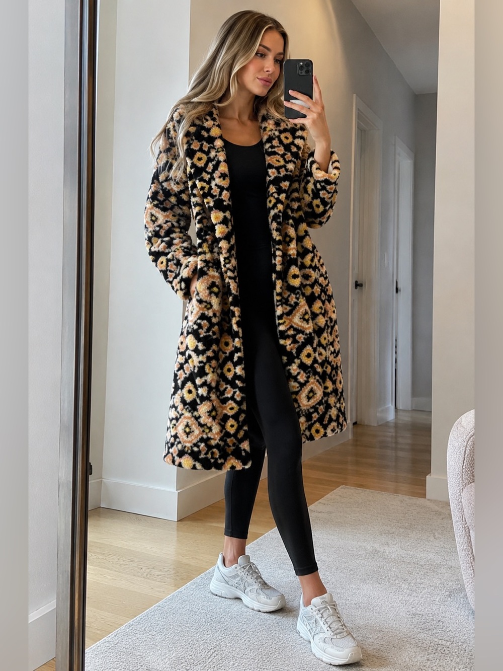 Billabong Black & Tan Patterned Teddy Coat